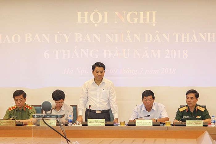 Chủ tịch UBND TP Nguyễn Đức Chung phát biểu kết luận hội nghị Ngày 9-7, UBND TP Hà Nội tổ chức hội nghị trực tuyến giao ban 6 tháng đầu năm 2018.