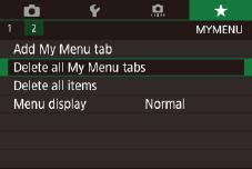 Đặt lại tên tab Danh mục riêng Chọn [Rename tab (Đặt lại tên tab) Thực hiện theo bước trong phần Lưu mục menu chụp thường dùng (Danh mục riêng) (= 98), chọn [Rename tab (Đặt lại tên tab)] và nhấn nút