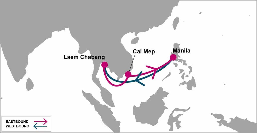 EAST ASIA TPV: Thailand Philippines Vietnam Last update : 2-Aug-2019 E/B CMP MNL W/B LCH Laem Chabang SUN/MON Hutchison Laem Chabang Terminal (HLT) Cai Mep WED/THU Tan Cang-Cai Mep Thi Vai Terminal