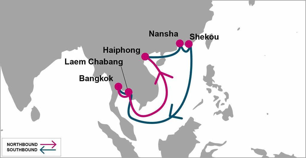 EAST ASIA TVH: Thailand Vietnam Haiphong Service Last update : 2-Aug-2019 Bangkok TUE/WED Thai Sugar Container Terminal Laem Chabang WED/THU TIPS N/B HPH NSA SHK S/B SHK LCH BKK Haiphong MON/TUE Nam