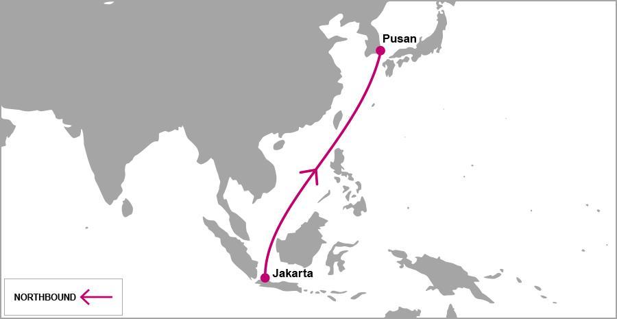 EAST ASIA IPS: Indonesia Pusan Service N/B PUS JKT 9 Jakarta SUN/TUE Koja Terminal (utc3) Pusan