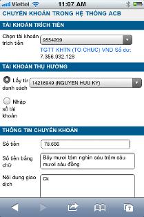 Lưu ý: Tài khoản TG ĐTTT chỉ chuyển khoản cho tài khoản cùng chủ sở hữu Tài khoản thụ hƣởng: là tài khoản ghi có đã đăng ký sẵn Nhập số tiền cần chuyển Nhập nội dung chuyển khoản: nhập tiếng Việt