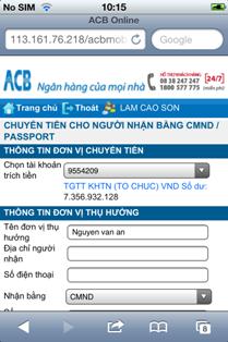 3. Chuyển tiền cho ngƣời nhận bằng CMND/Passport Tính năng này cho phép Quý khách thực hiện chuyển tiền cho ngƣời nhận bằng CMND/ Passport trong hoặc ngoài ACB trong trƣờng hợp ngƣời nhận không có