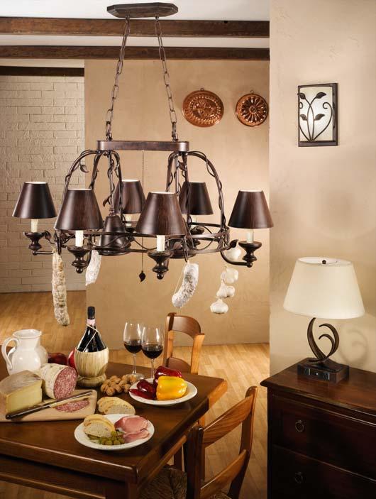 San Daniele 0141.S01 Luster chandelier auch mit naturfarbenen Schirmen lieferbar 0141.86+2 Luster chandelier 67 cm 92 / 46 cm 6 lp. E 14, 40 W+ 2 lp.