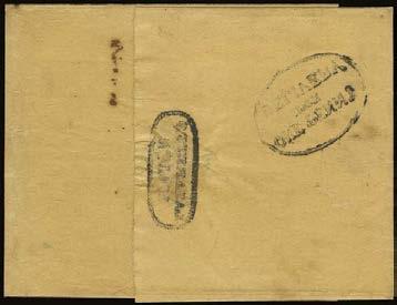 and blurry strike of straight line ANGLETERRE, the reverse with F/with sideways 220/24 circular over struck straight line postage due May 1(?); T.2 handstamp across flap.