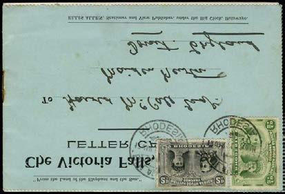 802 802 C 1911 Views of The Victoria Falls Rhodesia Letter Card, bearing ½d. yellow green & 2d.