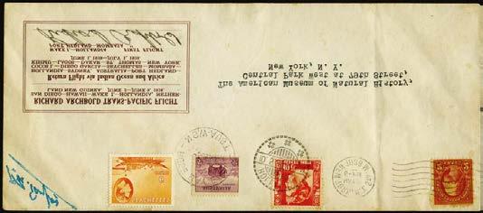 905 Illustrated at 77% 905 E 1938 39 R. Archbold trans Pacific flight Guba cover with US 2c tied by New York machine cancel (24.May.1938), Netherlands Indies 10c cancelled by Hollandia (10. 5.