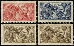 1913 Seahorses, Waterlow Printing 1043 C 2s6d deep sepia brown, right marginal example, fine unmounted mint and 2s6d sepia brown, fine large part o.g. SG 399/400 170 190 1044 1045 1044 C 2s6d deep sepia brown and sepia brown shades, 5s rose carmine and 10s indigo blue, all part/large part o.
