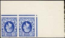 1934-36 Photogravure Issue 1080 1080 C 1½d colour trial in Royal blue, lower right corner marginal horizontal pair, printed on glazed ungummed and unwatermarked paper, very fine SG 441var