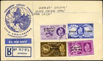 128 128 E 1948 57 commemorative covers (19), a mixture of philatelic and commercial, written up on leaves with UPU and Olympics FDCs; another UPU set; Silver Wedding pair on 1951 registered cover;