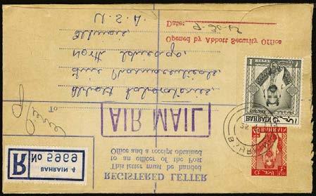 Political Agency (smaller type) in greyish violet front and back. Also 1944 Landing Permit with two India 6r Court Fees, tied by H.M.B.S.