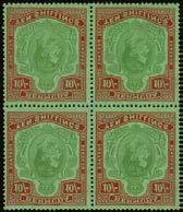 172 173 172 C 1943 10s. yellowish green and deep carmine red/green, block of four (Pos. 31 32, 43 44), full unmounted o.g. typical streaky gum as often seen, nonetheless a fine multiple with fresh colours.