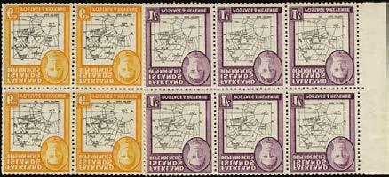 378 378 C 1946 Thick Map 6d and 1/ each with Plate 2 R6/8 SOUTH POKE, unmounted o.g., the 6d in a block of four and the 1/ in a right marginal block of six.