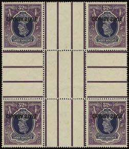 INDIAN CONVENTION STATES CHAMBA 484 485 484 E 1942 47 overprints on India 15r cross gutter block of four, overall toning as usual. Fine unmounted mint.