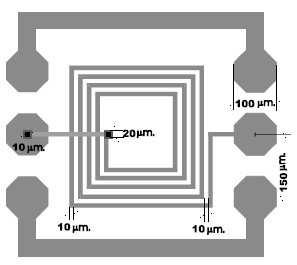 5 : Schéma d une inductance spirale (4 tours et demi) : (a) vue de dessus ; (b) vue en coupe [Mur-03][Yay-13] D une manière générale, les inductances planaires réalisées sur support céramique