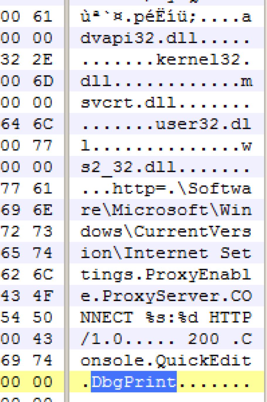 Malware Profile: DBGPRINT u Alias Waterbear u Since at least 2009 u DLL export name DbgPrint u