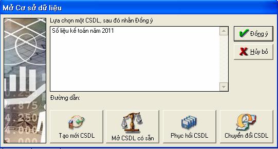 Trong trường hợp cần lựa chọn CSDL để mở cách thao tác như sau: 1. Vào Menu Hệ thống chọn Mở CSDL 2. Nhấn chuột vào nút <<Mở CSDL có sẵn>> 3. Chọn tên CSDL cần mở, nhấn chuột vào Smarkbook.