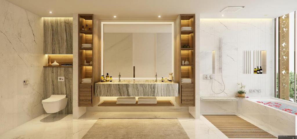 MASTER BATHROOM Phòng tắm chính Spacious bathroom equipped with European designer brands