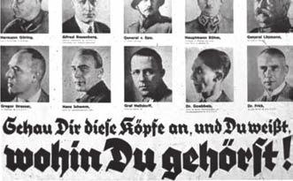 «نحن سنصوت لهيندنبرج!» أما الصور التي في الا سفل فتظهر تحت عنوان بحروف جرمانية تقليدية وت ظهر عدد ا من القادة النازيني الذين سيصوتون لهتلر.