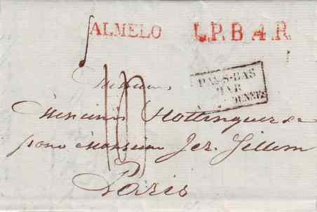 Gestempelt mit Noordsche/Grenskantoor in Almelo Abb 6: Hamburg 1820 nach Paris via Almelo