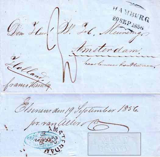 Dänischer Teil 1 Sgr oder 4 Sk, zusammen 27 Sk. Abb. 20: Helsingör 19. Sep. 1856 nach Amsterdam.