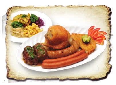 loaf, German hamburger and Vienna style escalope Die Schwerwiegende Platte Fuer Sechs 1.200.