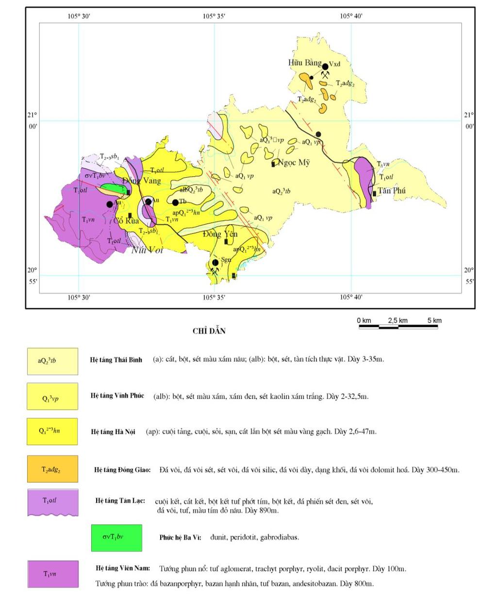 Hệ tầng Vĩnh Phúc (Q 1 3b vp) Hệ tầng Thái Bình (Q 2 3 tb) Hình 2.4. Bản đồ địa chất huyện Quốc Oai 2.2.2. Đặc điểm thạch học Theo tài liệu Nghiên cứu địa mạo và địa chất khu vực huyện Quốc Oai của PGS.