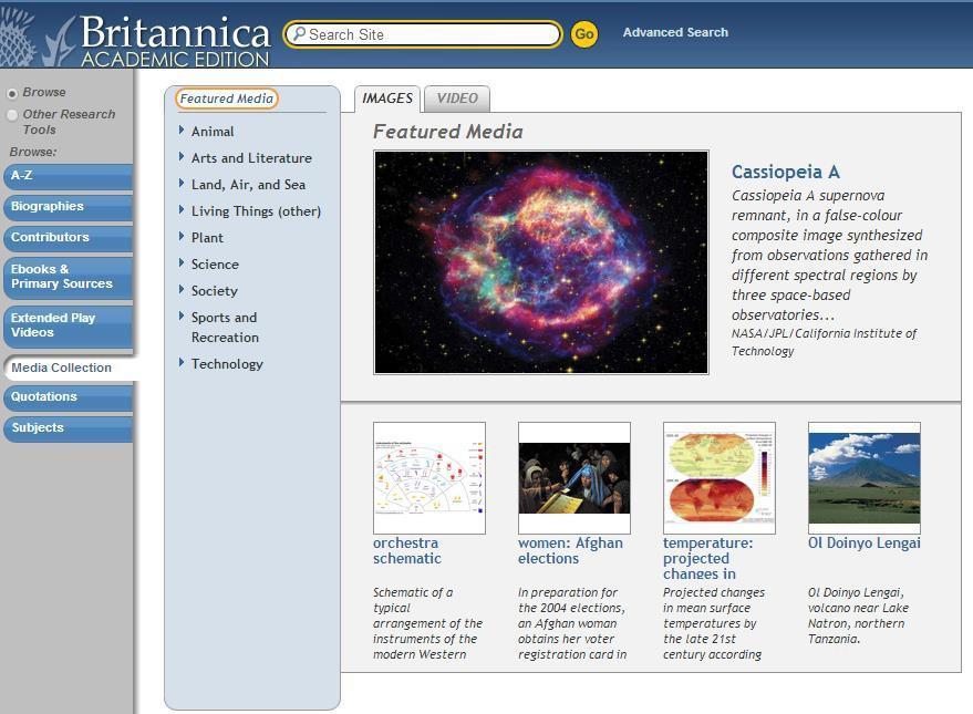 duyệt tất cả các hình ảnh và video có sẵn trên Britannica.