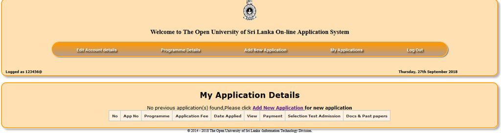 STEP 2- If you are successfully created the account or you are an existing OUSL student with a previous on-line account