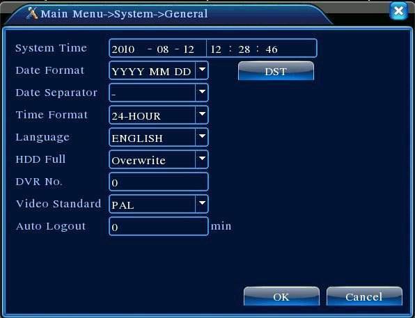 Thiết lập tổng quát (General) Trên desktop vào [Main Menu] => [System] => [General] để vào thiết lập Tổng