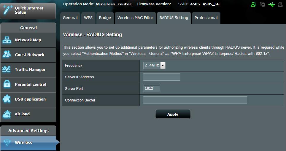 4.1.4 Cài đặt RADIUS Ca i đặt RADIUS (Quay số xác thực từ xa trong dịch vụ người dùng) cung cấp lớp bảo mật bổ sung khi bạn chọn cách mã hóa WPA- Enterprise, WPA2-Enterprise hoặc Radius qua 802.