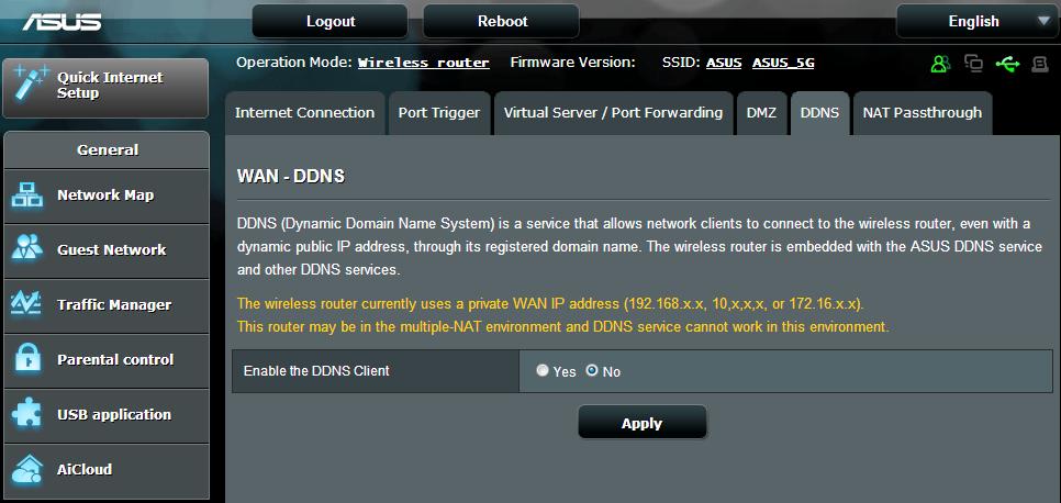 4.3.5 DDNS Thiết lập DDNS (DNS động) cho phép bạn truy cập router từ bên ngoa i mạng qua Dịch vụ ASUS DDNS đã cung cấp hoặc một dịch vụ DDNS khác. Để thiết lập DDNS: 1.