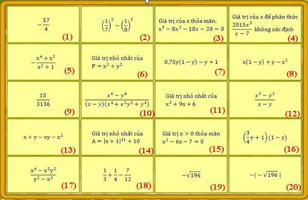 Đề thi Violympic Toán lớp 8 vòng 11 năm 015-016 Bài 1: Tìm cặp bằng nhau Bài : Vượt chướng ngại vật Câu.1: Cho khi đó B bằng: A. 3x(x + 8) B. 3x + 4x C. 3x(x - 8) D. 3x 3 + 4x Câu.