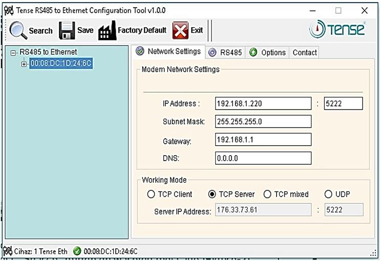 Thêm ETH-MOD-T vào Server: dữ liệu từ thiết bị đọc sẽ được thêm vào server (http://en.tenseenerji.com) 6.1 Cấu hình mạng với ETH-MOD-T Chạy Eth Config Tool.exe để cấu hình mạng với ETH-MOD-T.