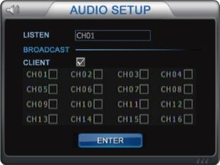 Hình 29: Giao diện cài đặt Audio. monitor : tắt âm thanh, máy trạm, kênh 01-04 tùy chọn.