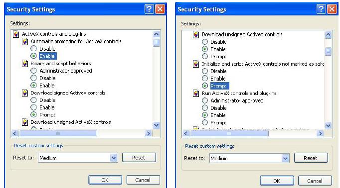 Hình 36: Giao diện Security Settings. Bước 3: Địa chỉ download ActiveX là ftp://sieuthicameraquansat.