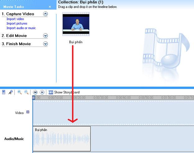 Các kênh nhỏ ứng với tệp âm thanh Để tách âm thanh ra khỏi đoạn video, bạn đưa tệp video từ cửa sổ dữ liệu nhập vào xuống kênh âm thanh của