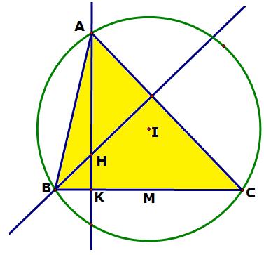 * HK (1;1) HK : x y 5 0, BC : x y 3 0 Gọi M là trung điểm của BC suy ra IM BC IM : x y 3 0 x y 3 0 x y 3 0 Khi đó tọa độ M là nghiệm của hệ: M 0;3 * Ta có: HA MI (16;16) A(19;14) Gọi BH (3 b; b 5) B(