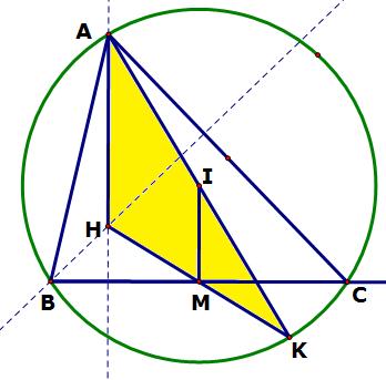 * Kẻ đường kinh AA của đường tròn (I) suy ra IM là đường trung bình của tam giác HAA Suy ra AH = IM nên AH IM 3x 5y 0 x 0 x 5 * Tọa độ B, C là nghiệm của hệ: hay x1 y 17 y 6 y 3 Suy ra B(0; -6), C(5;