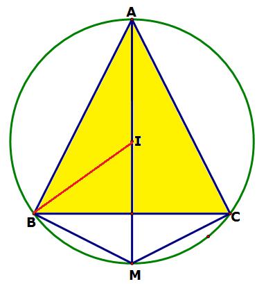 8 3 * Từ MA MA MC MB MC MB MC, lại có AB = AC 3 Suy ra MA là đường trung trực của đoạn thẳng BC nên MA là đường kinh của đường tròn ngoại tiếp tam giác ABC.