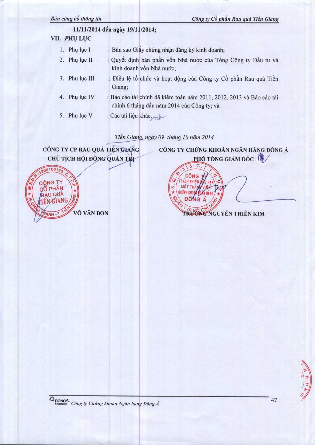 Ban cong bo ttumg tin VII. PHVLVC 11/11/2014 d~n ngay 19/11/2014; l. Phu luc I 2. Phu luc II 3. Ph\l luc III 4. Phu luc IV 5.