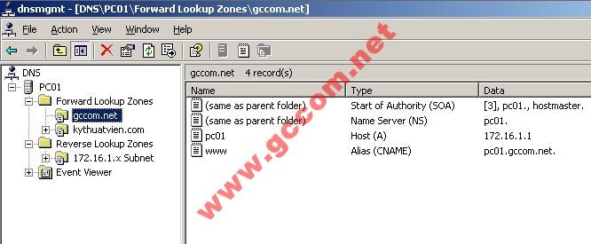 Tại máy PC03 bạn nhấp phải vào PC03 của DNS chọn Properties Bạn nhập các domain gccom.