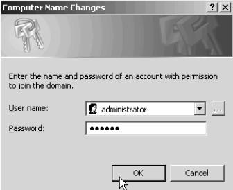 Hộp thoại nhập liệu xuất hiện bạn nhập tên miền của mạng cần gia nhập vào mục Member of Domain.