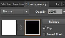 Mở cửa sổ Transparency,kích vào ô tam giác và chọn Make Opacity Mask.