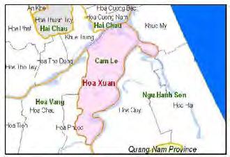 Phuờng: Hòa Xuân Quận: Cẩm Lệ Đặc điểm Năm 5, với kết quả cải cách hành chính, phường Hòa Xuân được chuyển từ huyện Hòa Vang sang quận Cẩm Lệ. Phường này giáp với các sông Cẩm Lệ, Do Toan và Can Bien.