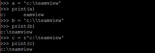 Chuỗi thô (raw string) Vấn đề: dễ nhầm lẫn khi các chuỗi có dấu gạch chéo (\) Chẳng hạn như khi viết tên file "c:\teamview" Python cho phép