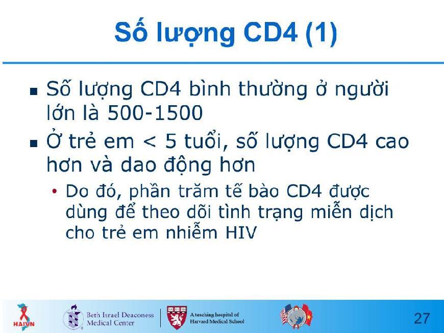 Slide 26 GIẢI THÍCH rằng số lượng tế bào CD4 và TLC có thể dùng để đánh giá ảnh hưởng của HIV