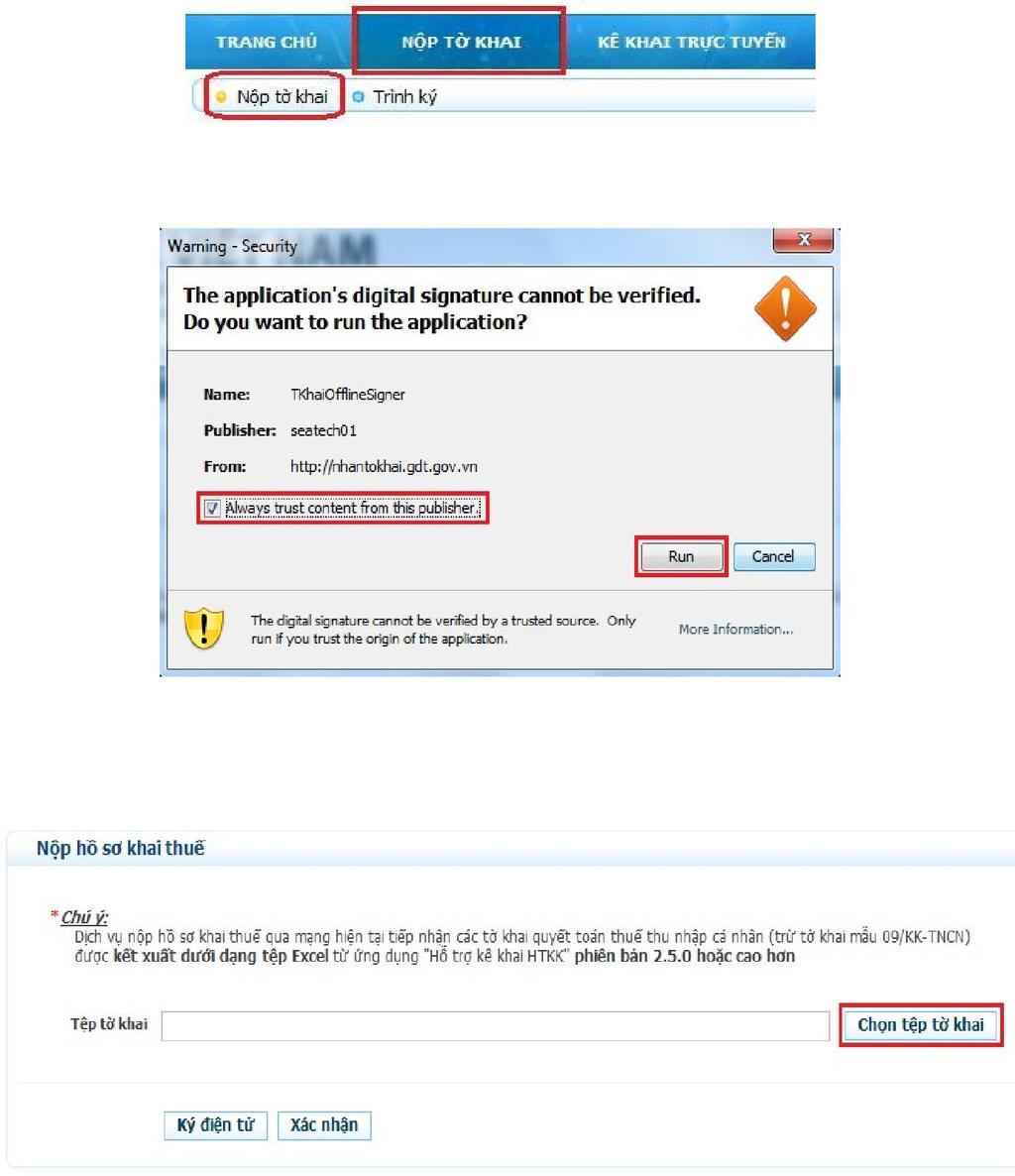 Bước 2: Đăng nhập hệ thống và chọn tờ khai PDF cần nộp Để nộp tờ khai thuế dạng file