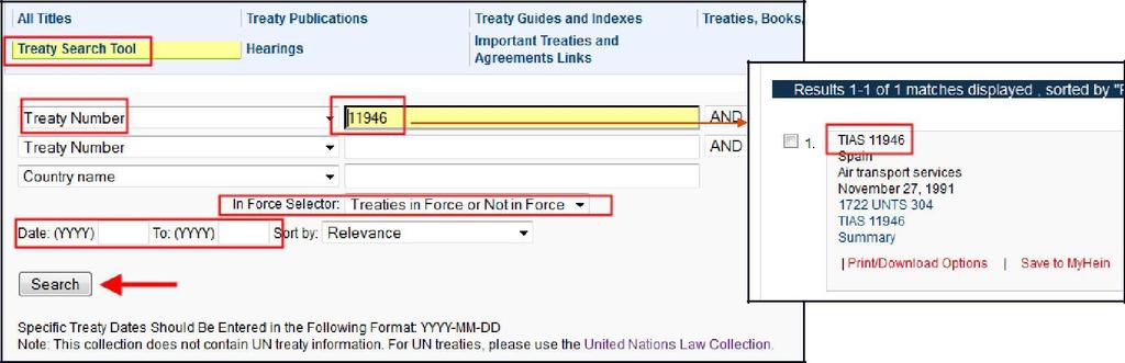 Người sử dụng bộ sưu tập World Treaty Library có thể truy cập tất cả nội dung có trong bộ sưu tập U.S. Treaties & Agreements Library và các hiệp ước có liên quan đến các tài lliệu của Liên Hợp quốc.