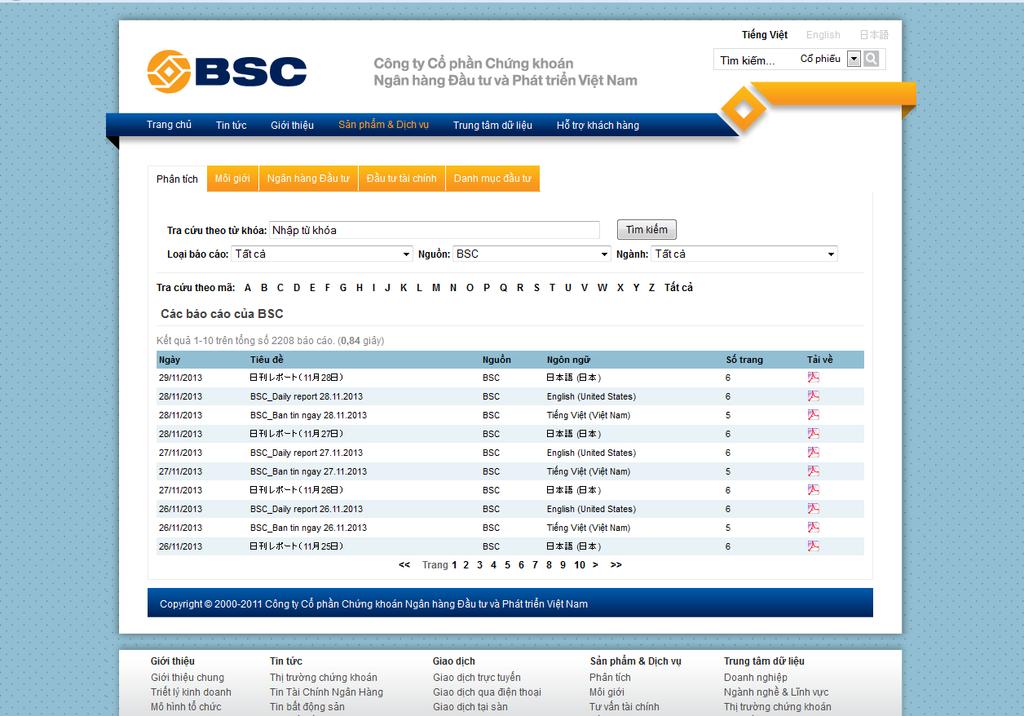 Khách hàng đăng nhập và chọn tab Dữ liệu doanh nghiệp => Báo cáo phân tích : Khách